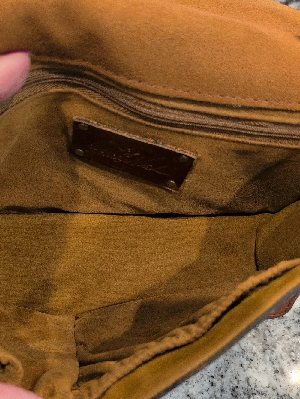 Patricia Nash Lanza Tan Leather Crossbody with Push Lock - VINTAGE